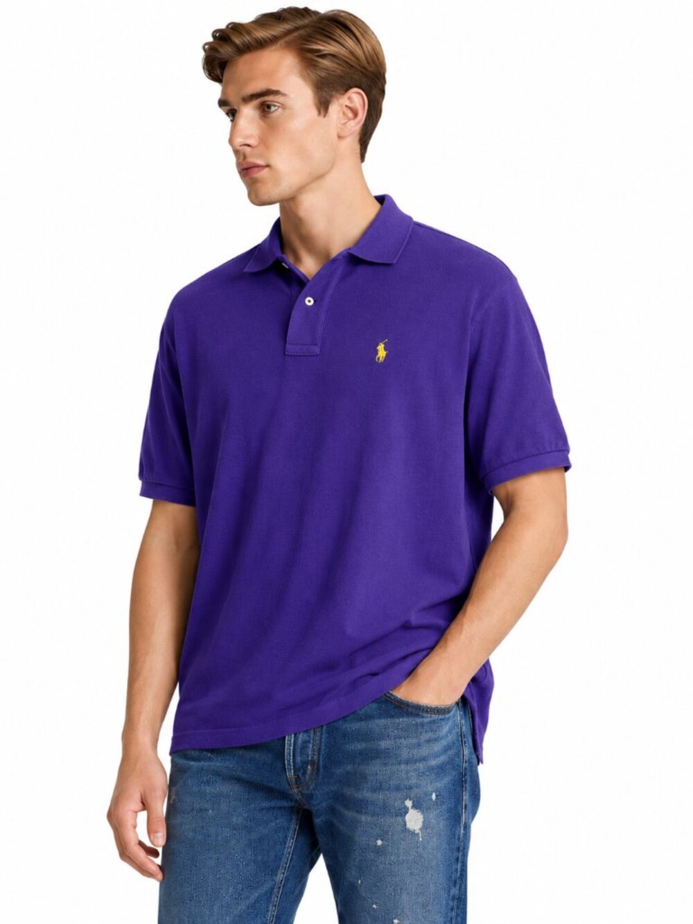 Polo Ralph Lauren Men's XL Purple Yellow Pony Logo Cotton Short Sleeve Polo Shir